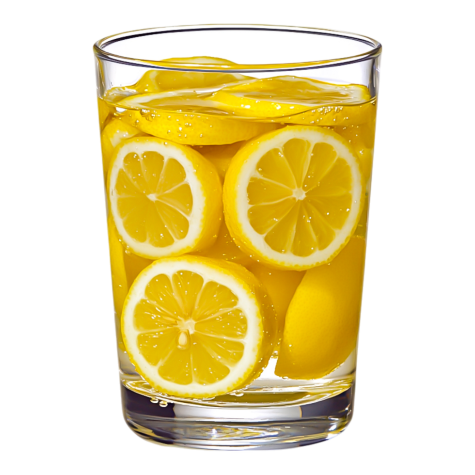 Fresh Lemon Slices in Clear Glass with Refreshing Lemonade Drink png