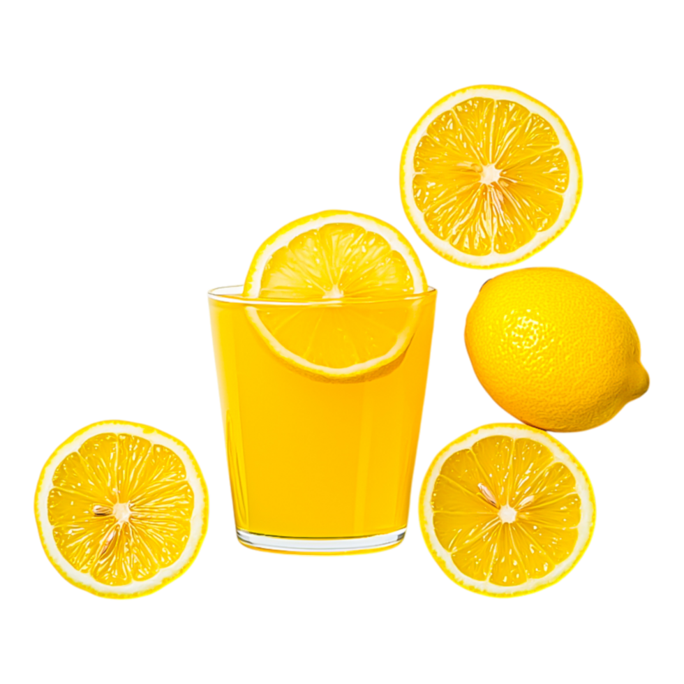 Refreshing Lemonade in Glass Surrounded by Fresh Lemons and Slices png