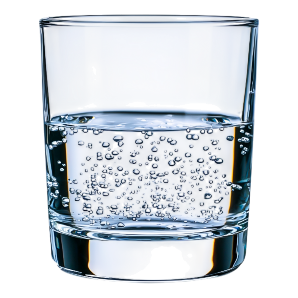 Crystal Clear Glass with Sparkling Water and Bubbling Bubbles png