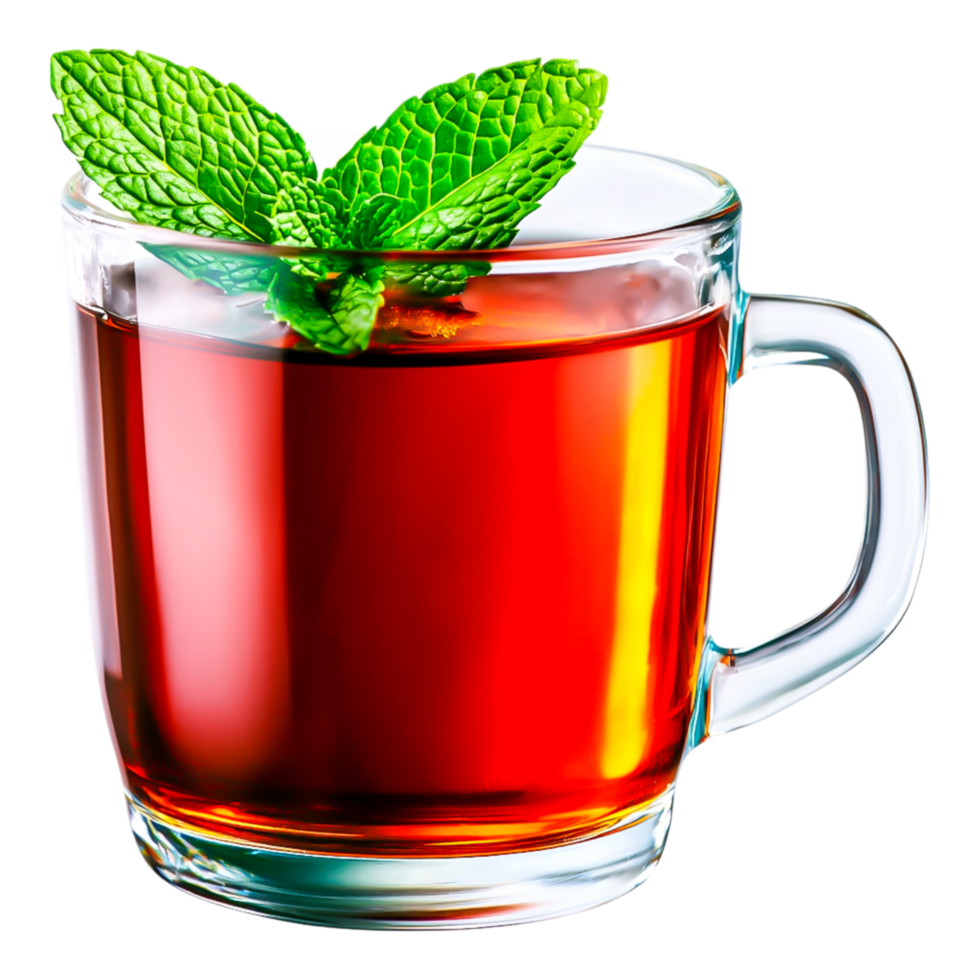 Refreshing Herbal Tea with Mint Leaves in a Glass Cup png