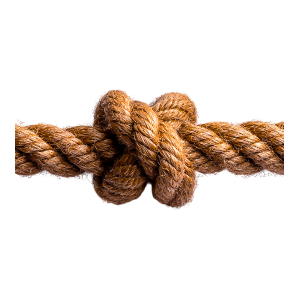 Detailed Close-up of a Textured Rope Knot with Natural Fibers png