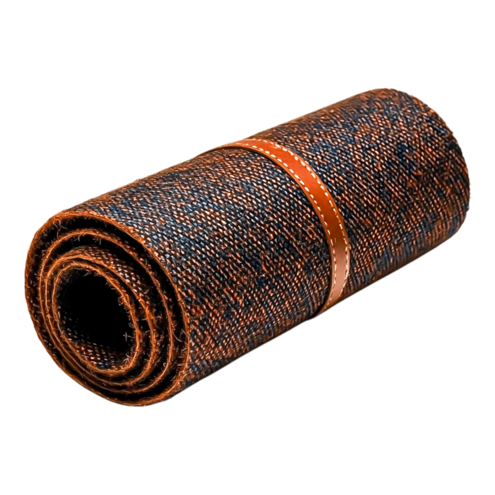 Rolled Brown Textured Fabric with Leather Strap png