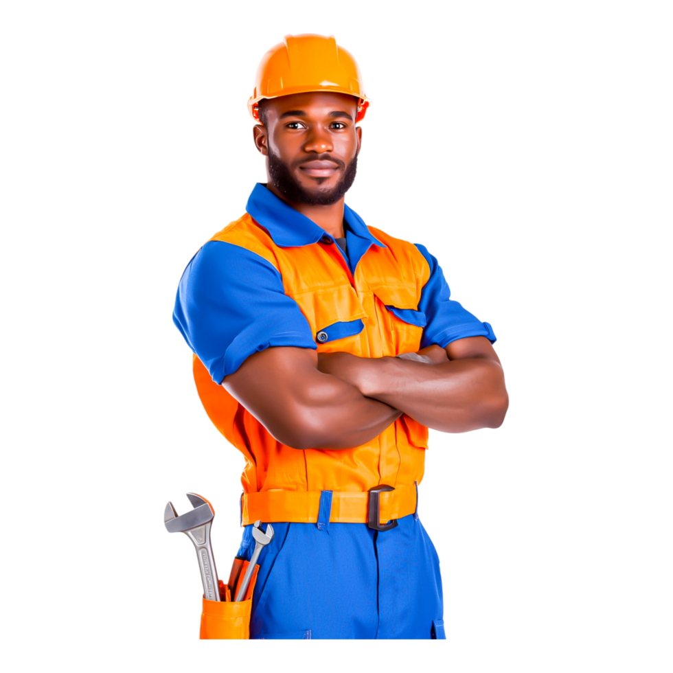 Skilled Construction Worker in Bright Uniform Posing Confidently png