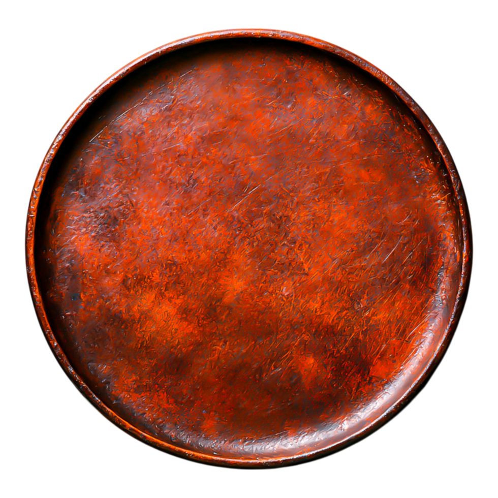 Rustic Round Copper Plate with Textured Surface and Warm Hues png