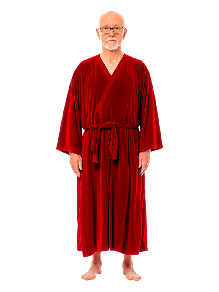 Elderly Man Posing in Red Velvet Robe with Relaxed Expression png