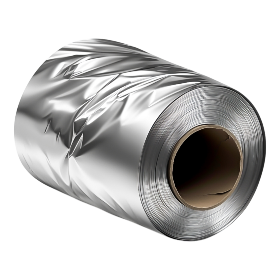 Glossy Aluminum Foil Roll on White Background for Kitchen Use png