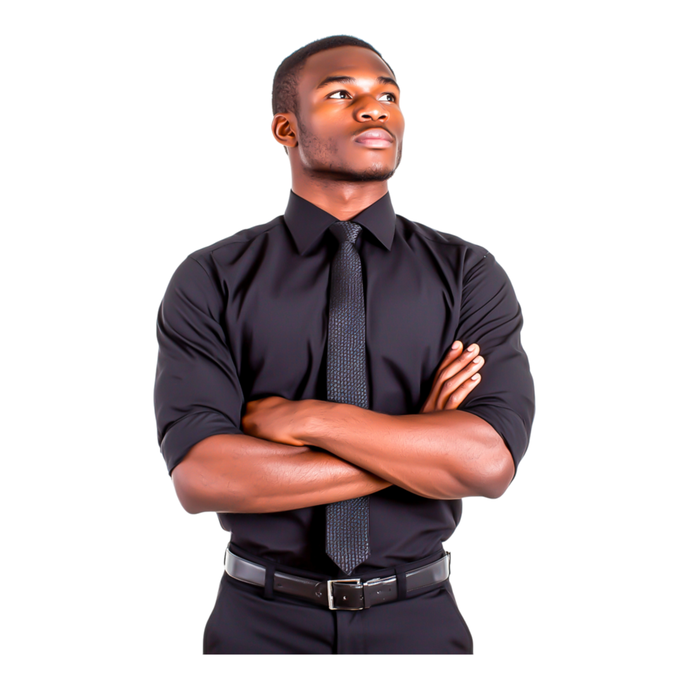 Confident Businessman in Formal Attire with Arms Crossed in Studio png