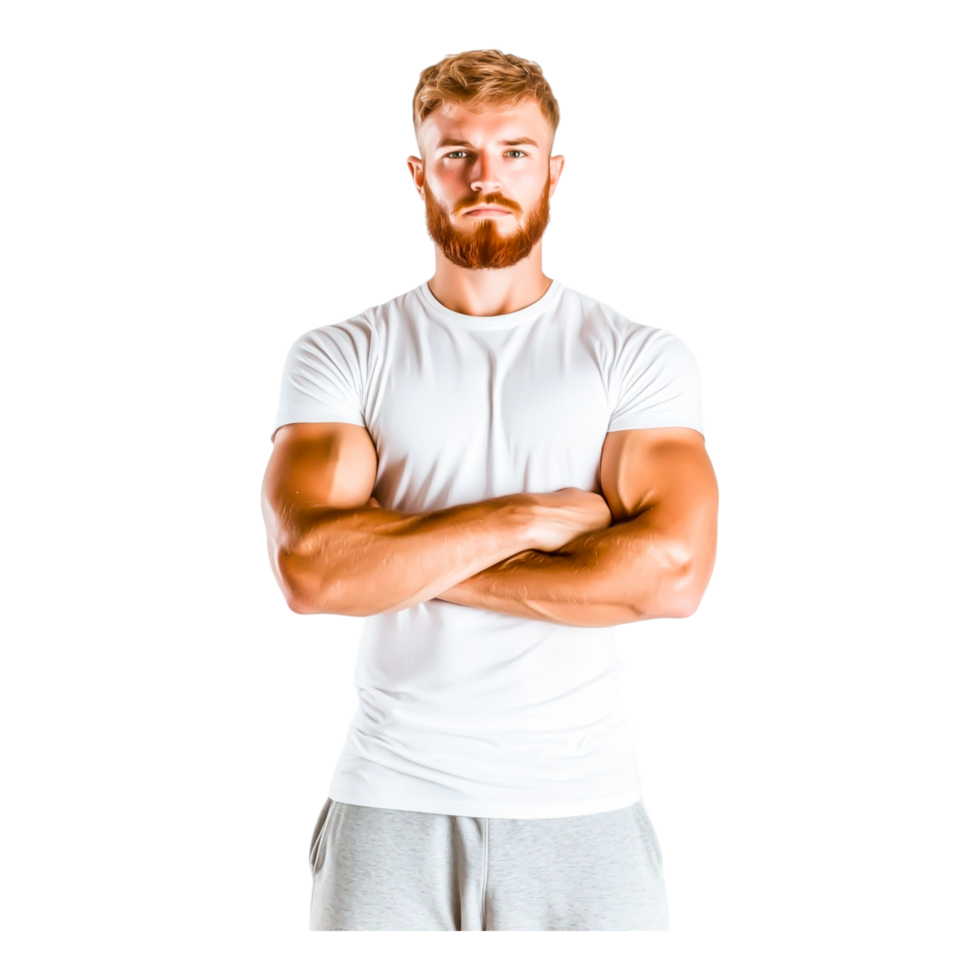 Confident Man in White Shirt With Muscular Build and Serious Stance png
