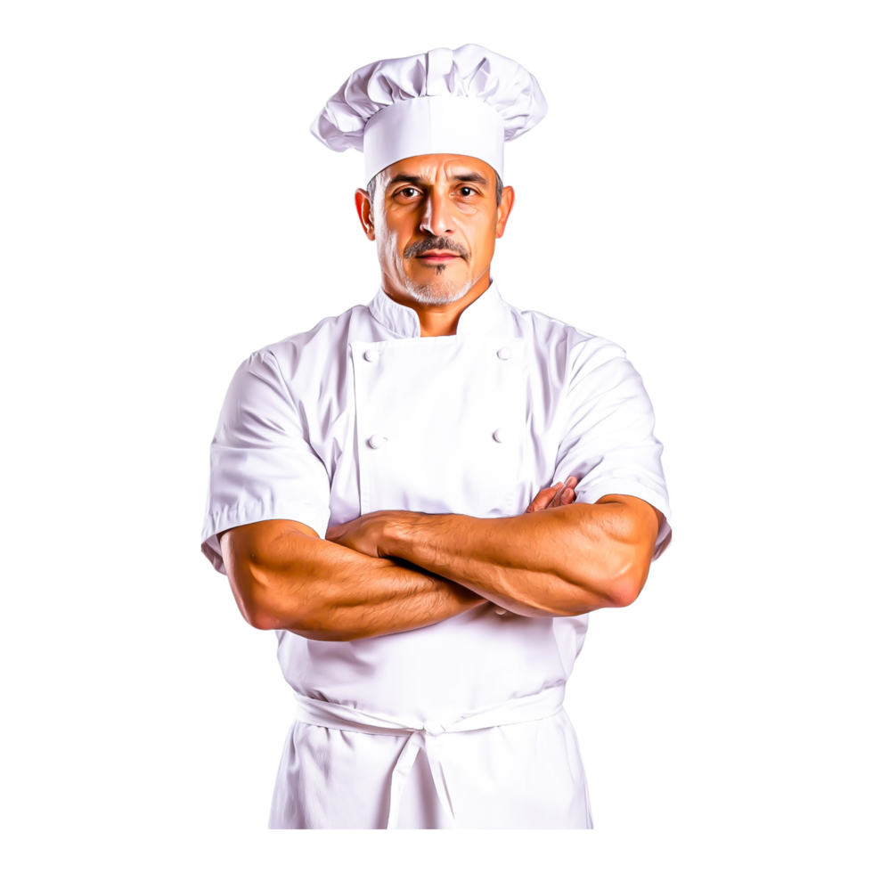 Professional Chef with Confident Stance in Culinary Uniform png