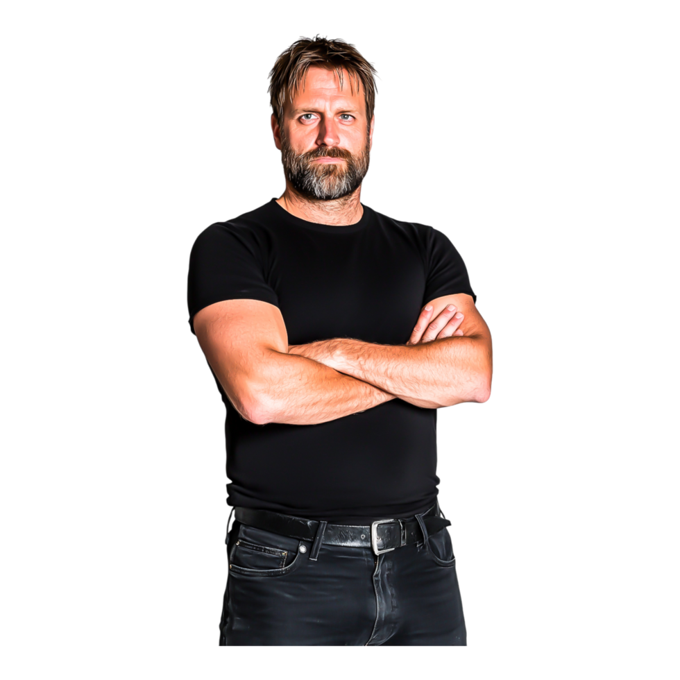 Confident Man with Beard and Arms Crossed in Studio Portrait png