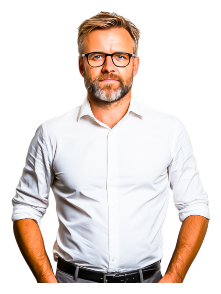 Confident Businessman in White Shirt and Glasses png