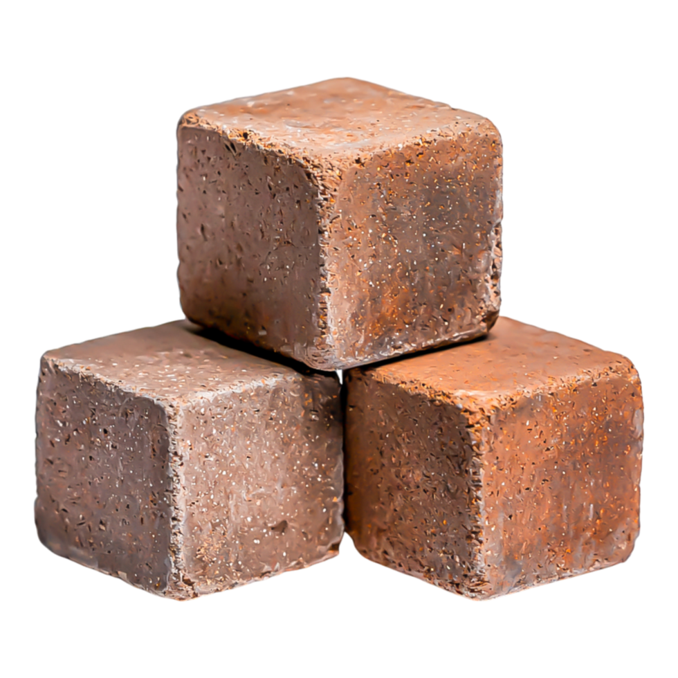 Three rustic clay bricks stacked in an artistic arrangement png