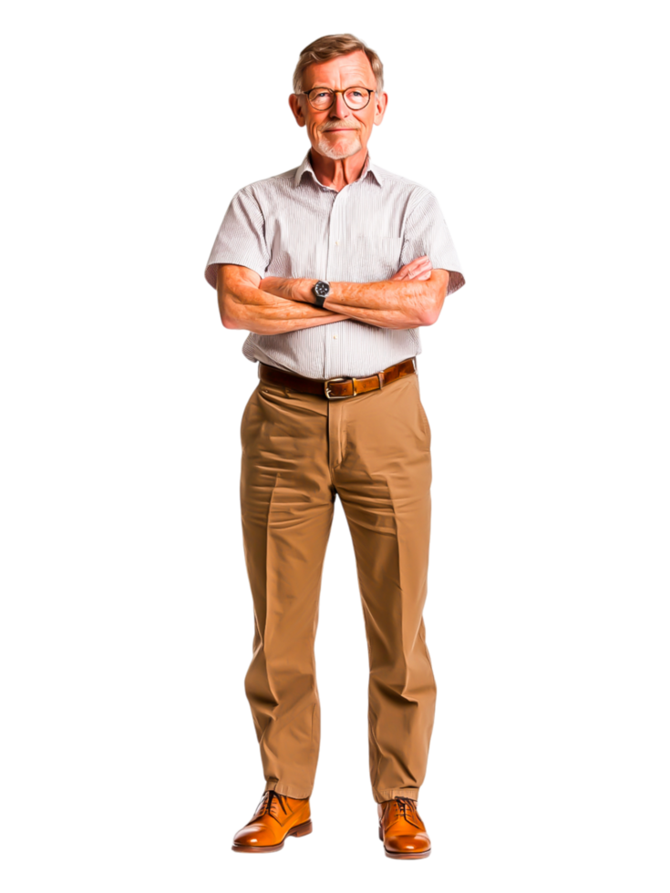 Senior Man with Glasses and Stylish Outfit Standing Confidently png