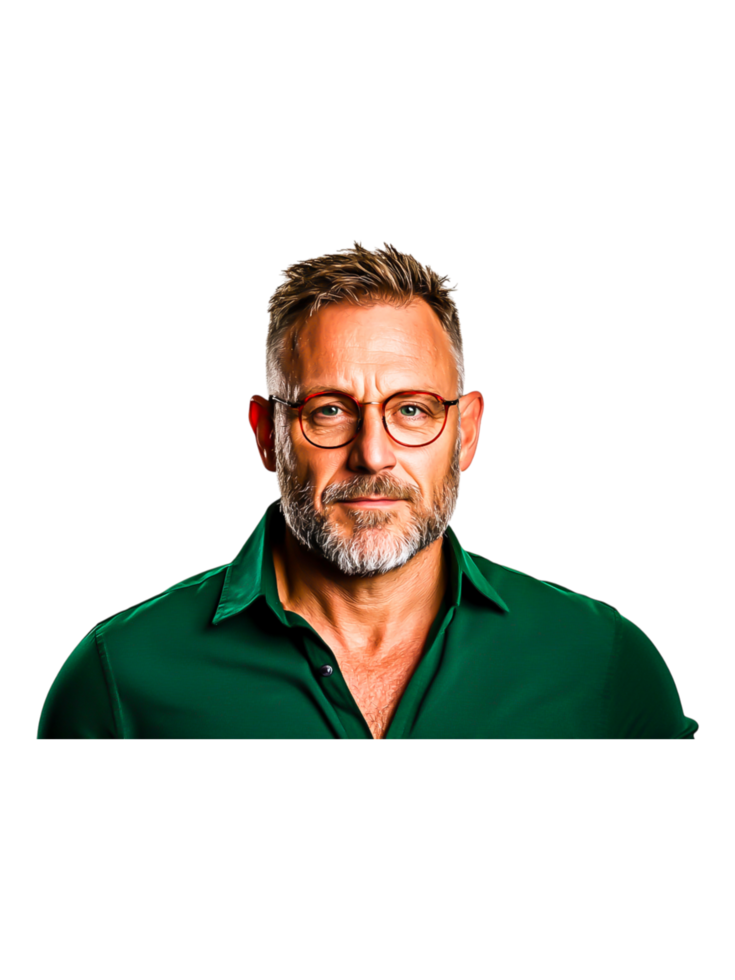 Confident mature man with glasses posing against png