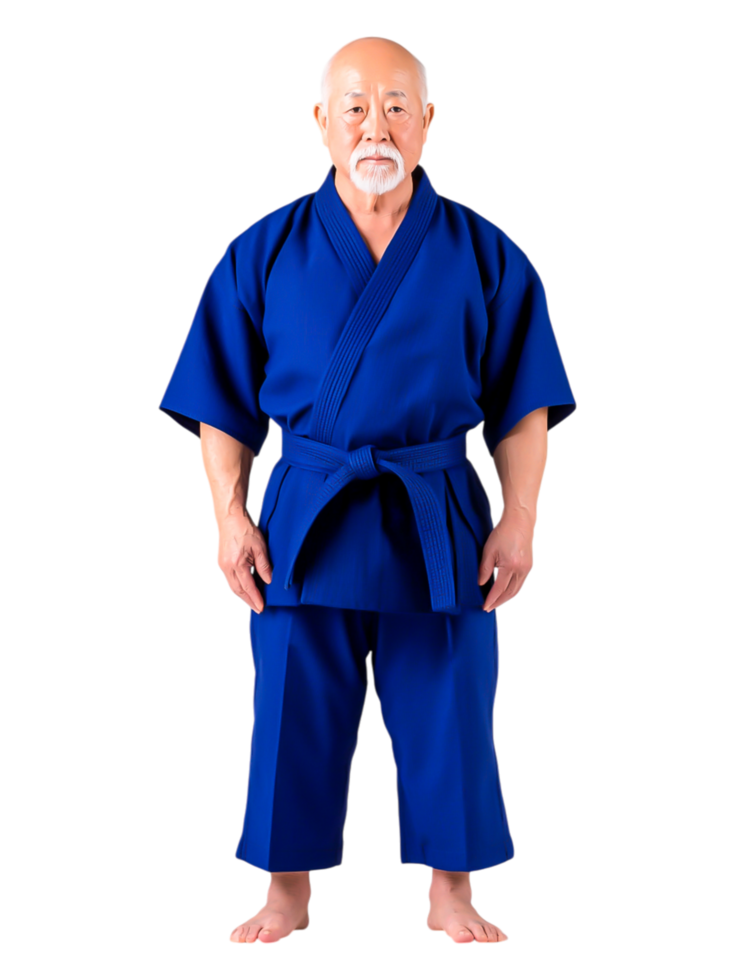 Elderly Man in Blue Martial Arts Uniform Standing Confidently png