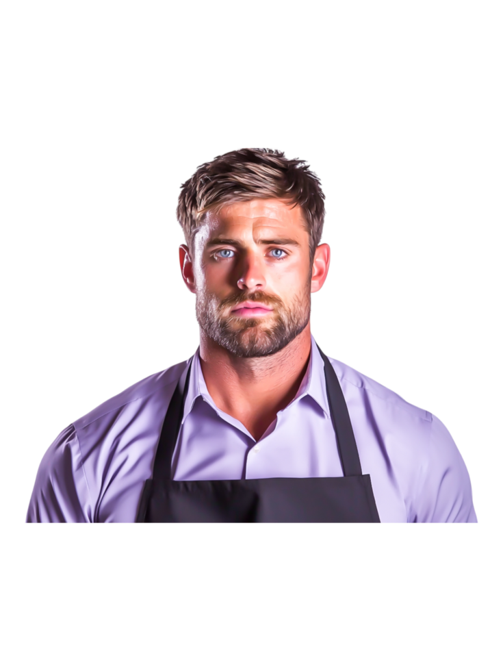 Focused Male Chef in Apron with Intense Expression on Face png