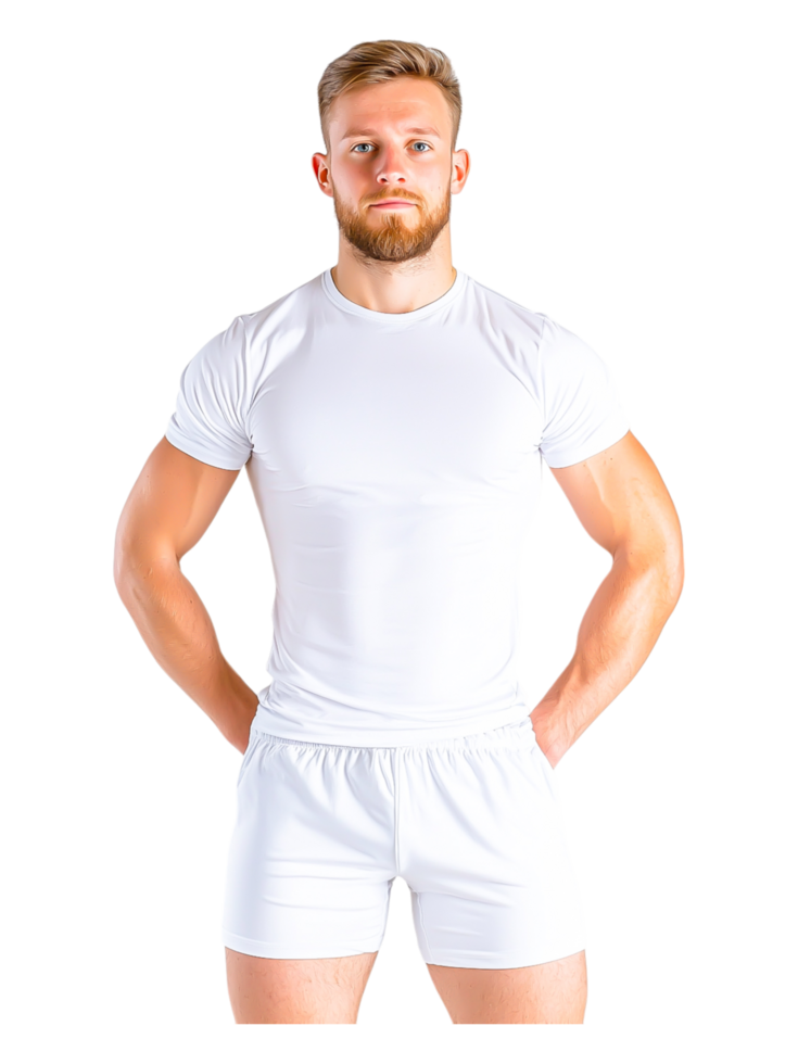 Athletic Male Model in White Sportswear Posing Against png