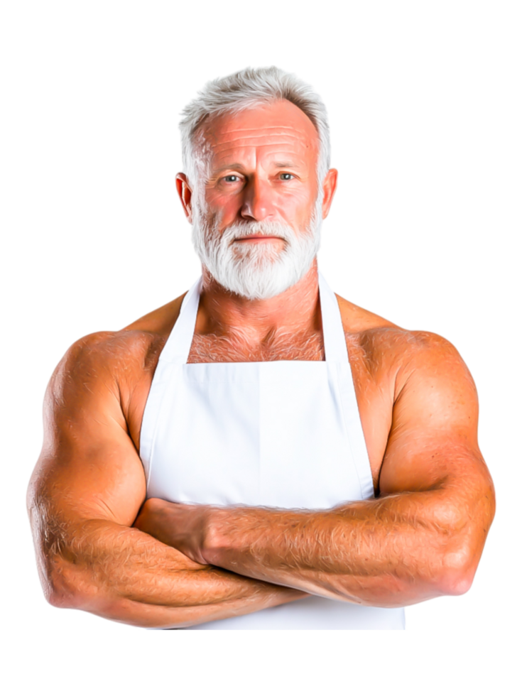Confident Male Chef with Strong Physique and White Apron png