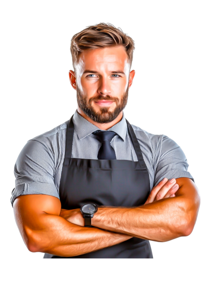 Confident Male Chef with Apron and Formal Shirt Standing Proudly png