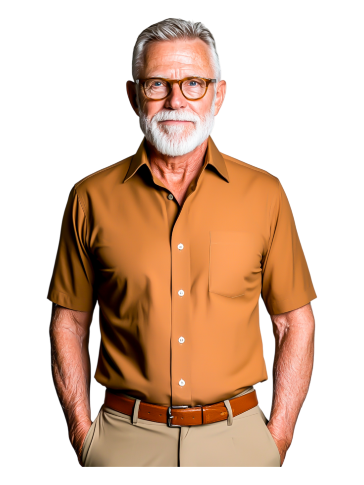 Confident Senior Man with Stylish Glasses and Casual Attire Smiling png