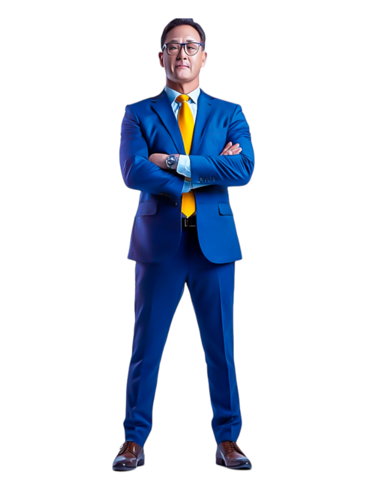 Confident Businessman in Suit with Arms Crossed and Serious Expression png