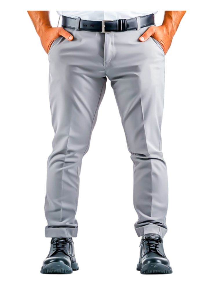 Stylish Gray Trousers on a Male Model with Hands in Pockets png