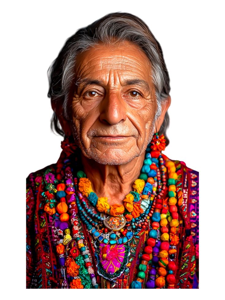 Portrait of an Elderly Man in Vibrant Traditional Clothing and Jewelry png