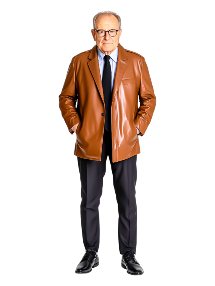 Professional Man in Stylish Brown Leather Jacket and Black Pants png