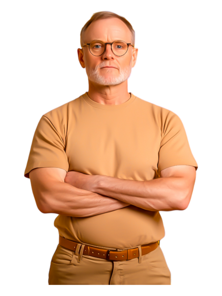 Mature Man with Glasses and Crossed Arms png