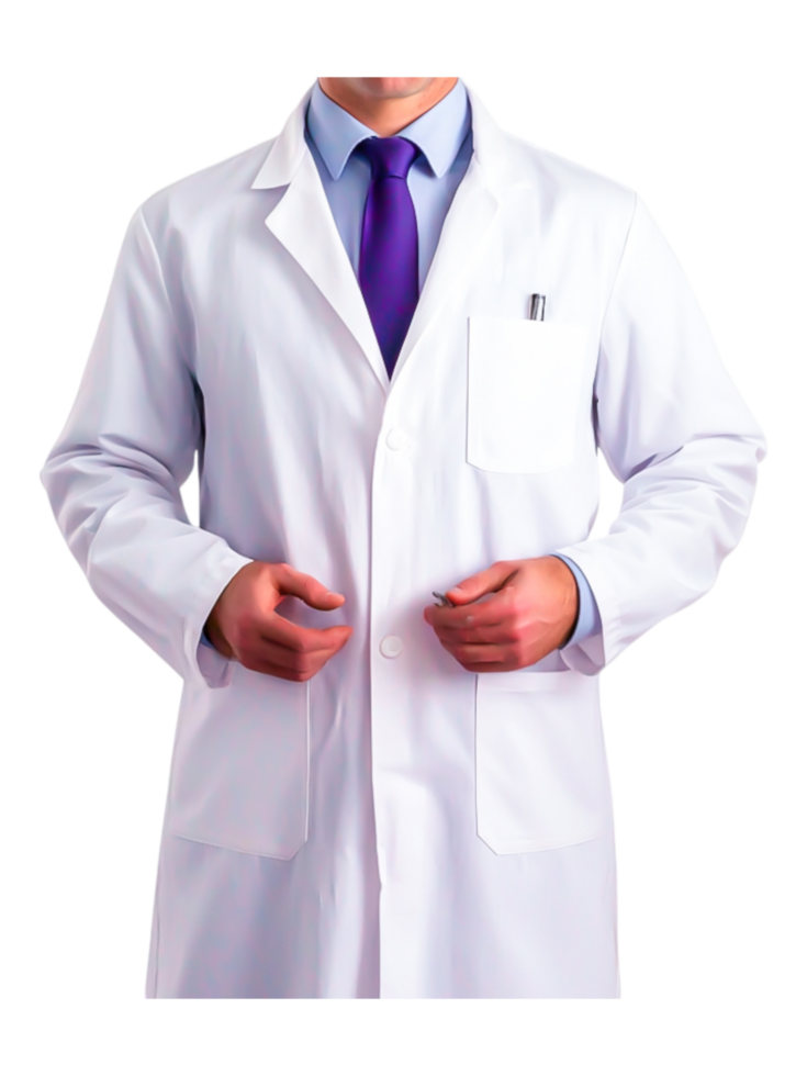 Male Physician in White Coat with Purple Tie Holding Pen png