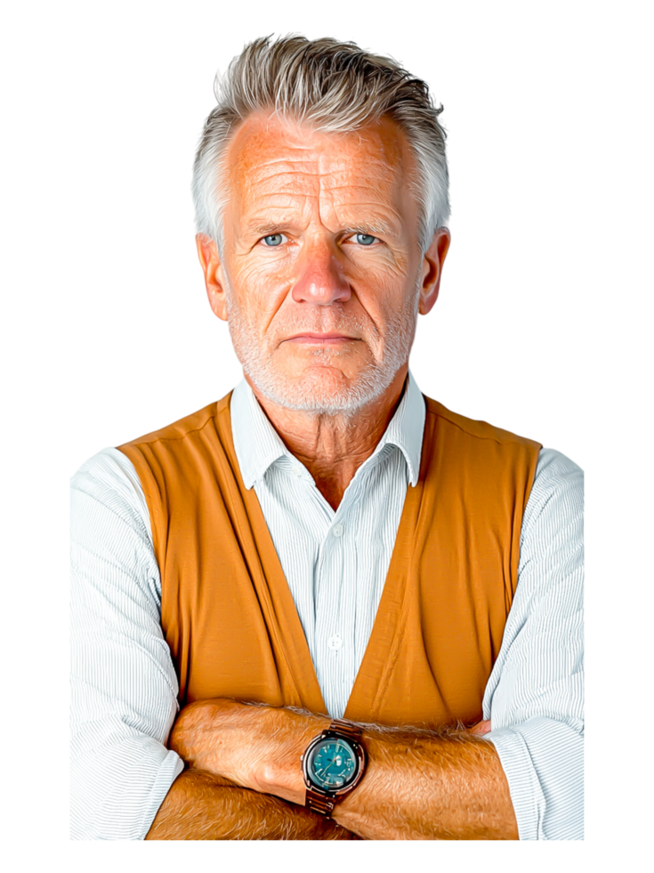 Mature Man with Confidence Posing for Portrait against png