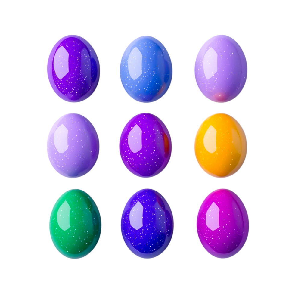 Colorful Glossy Easter Eggs in Various Shades and Patterns png