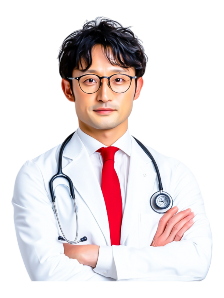 Confident Male Doctor in White Coat with Stethoscope and Red Tie png