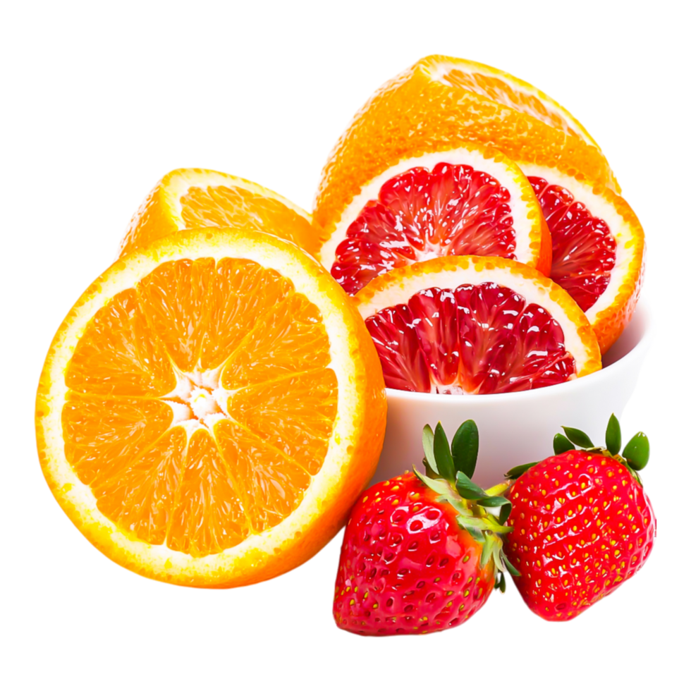 Fresh Citrus Fruits with Strawberries in a Bowl png
