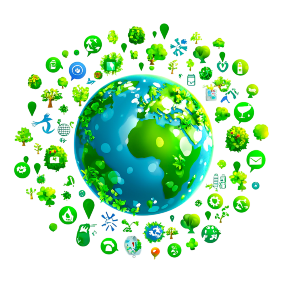 Earth with Eco-Friendly Icons and Green Elements Illustrations png