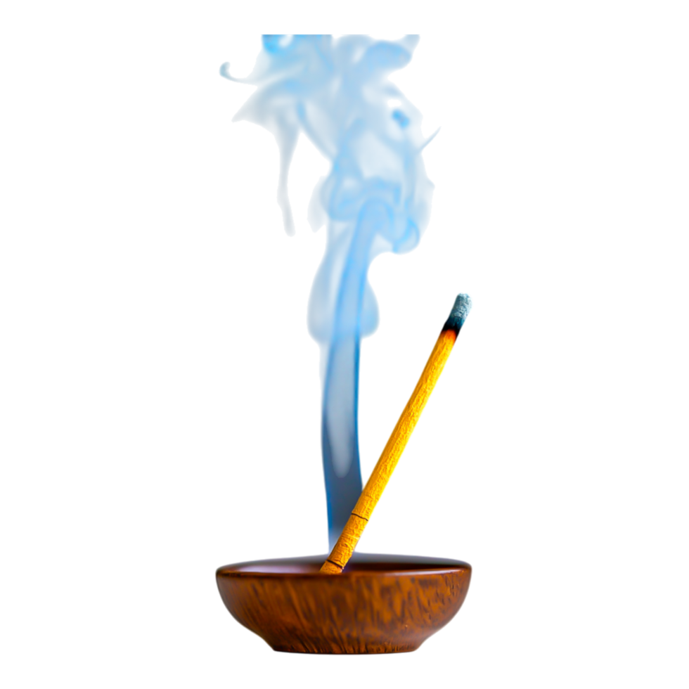 Colorful Smoke Rising from Incense Stick in Brown Bowl png