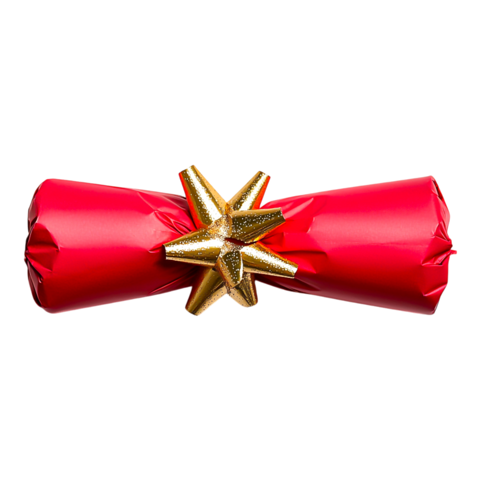 Festive Red Christmas Cracker with Golden Bow for Celebration png
