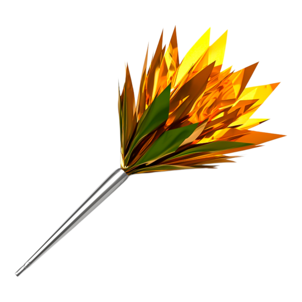 Abstract Colorful Flower with Sharp Leaves and Silver Stem Design png