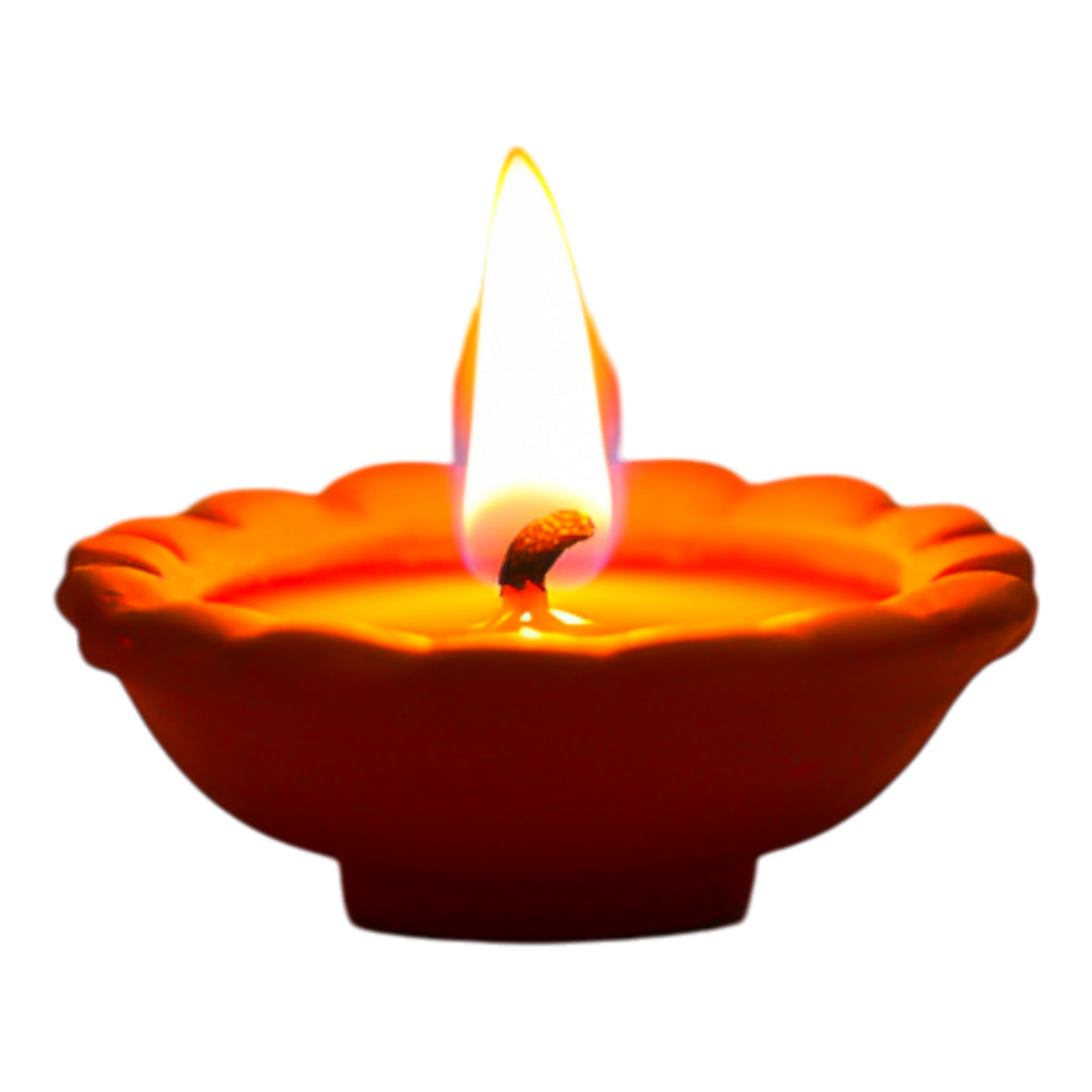 Vibrant Traditional Oil Lamp with Bright Flame in a Decorative Bowl png