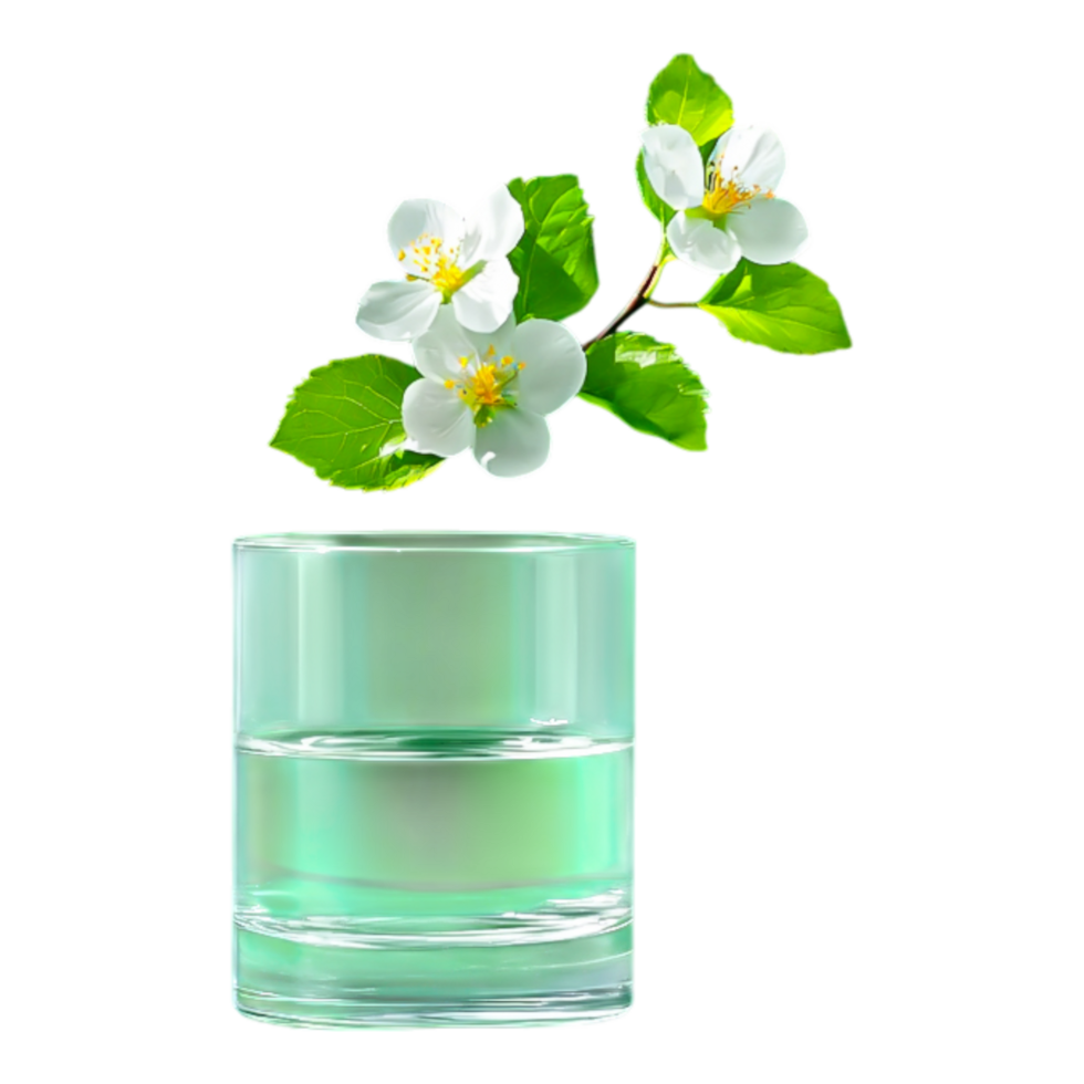 Fresh Green Drink with Flowers and Leaves in Clear Glass png