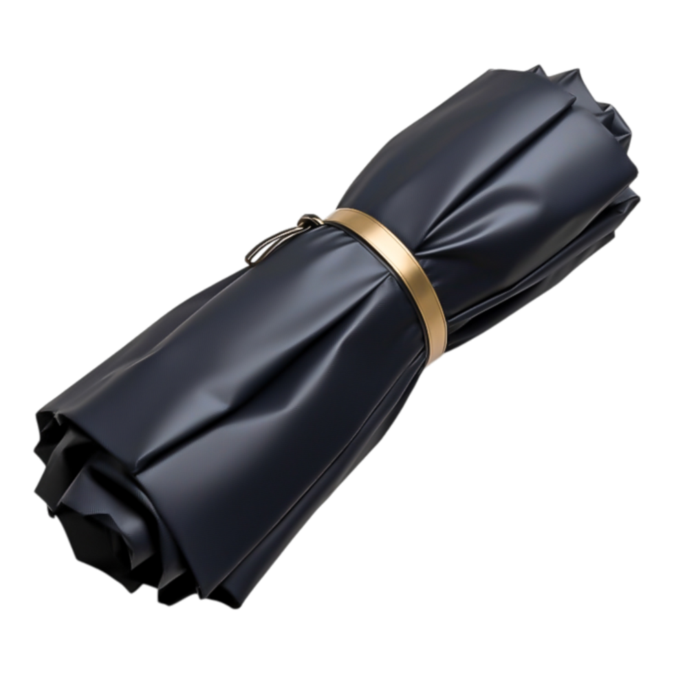 Elegant Rolled Black Fabric with Gold Holder for Creative Projects png