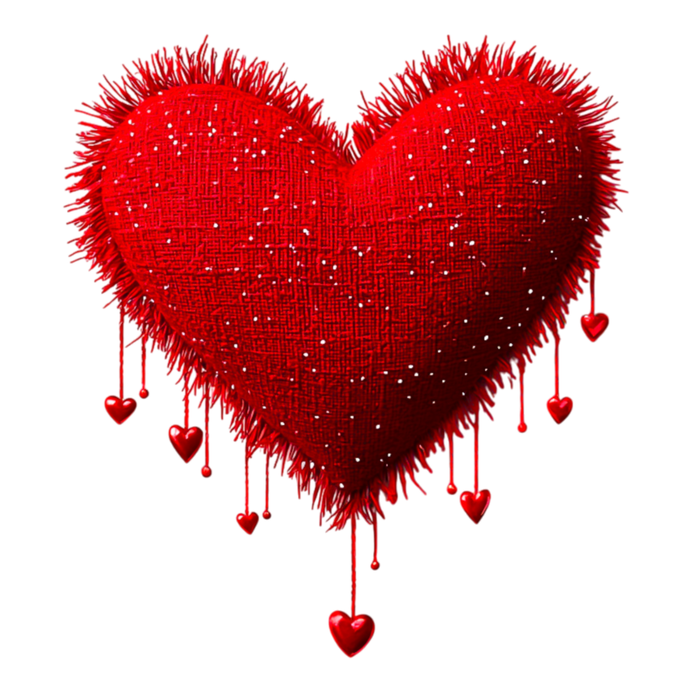 Fluffy Red Heart with Sparkles and Hanging Hearts for Romance png