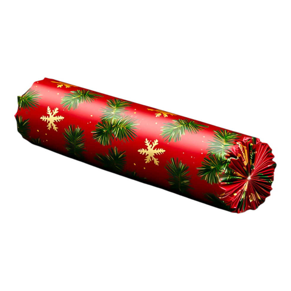 Bright Red Christmas Gift Wrap with Snowflake and Pine Design png