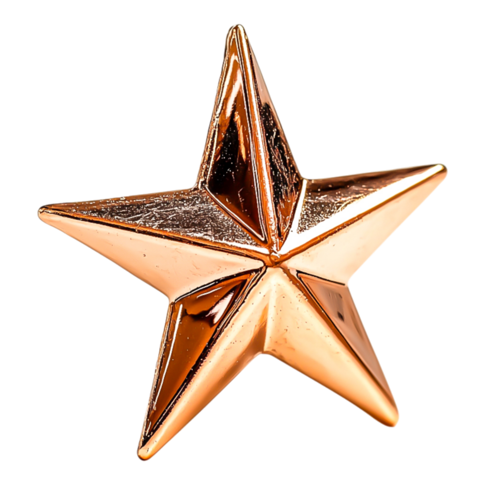 Shiny Rose Gold Star Ornament with Reflective Surface and Sharp Edges png