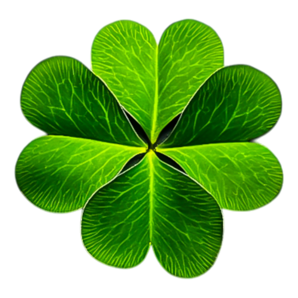 Green Clover Leaf Design with Distinctive Heart-Shaped Petals png