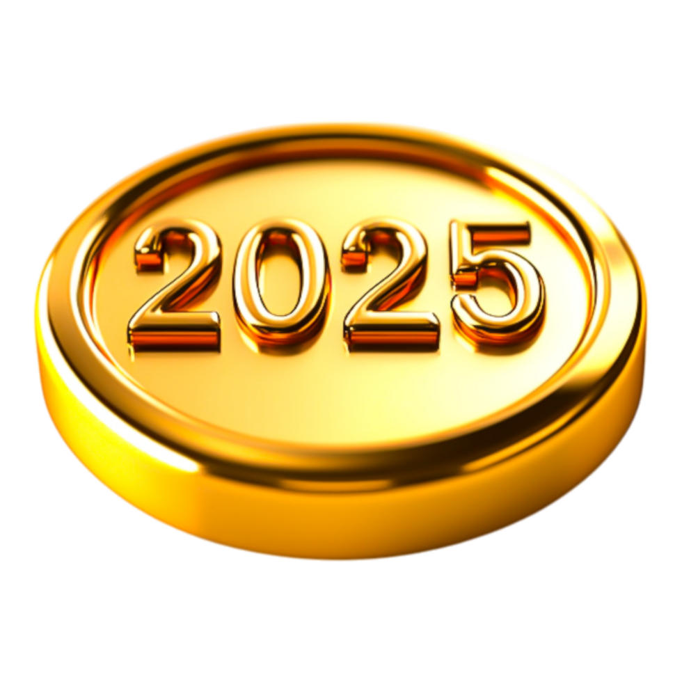 Golden Coin with Year 2025 Engraved for Future Investments Symbol png