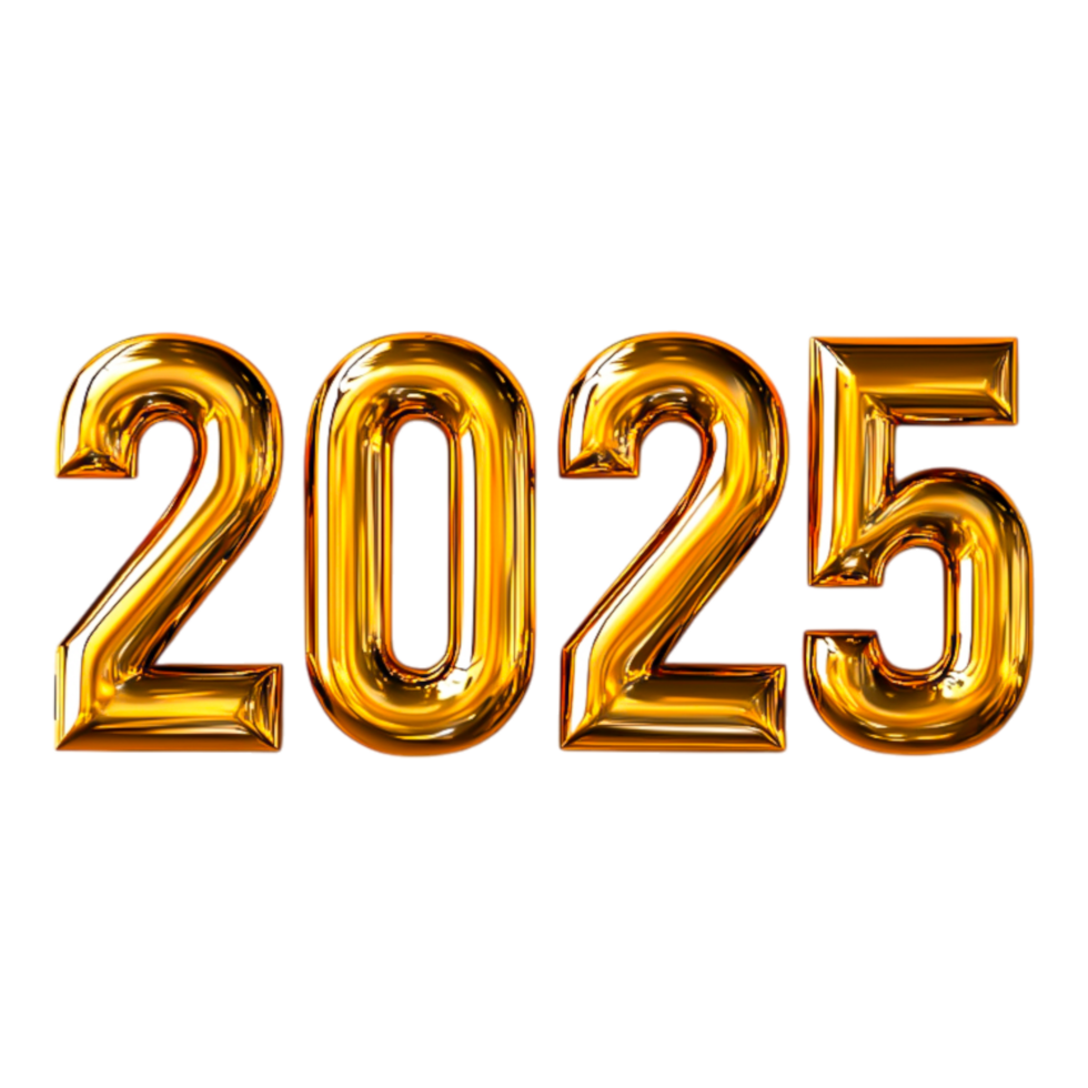 Shiny Golden Balloon Numbers Representing New Year 2025 Celebration png