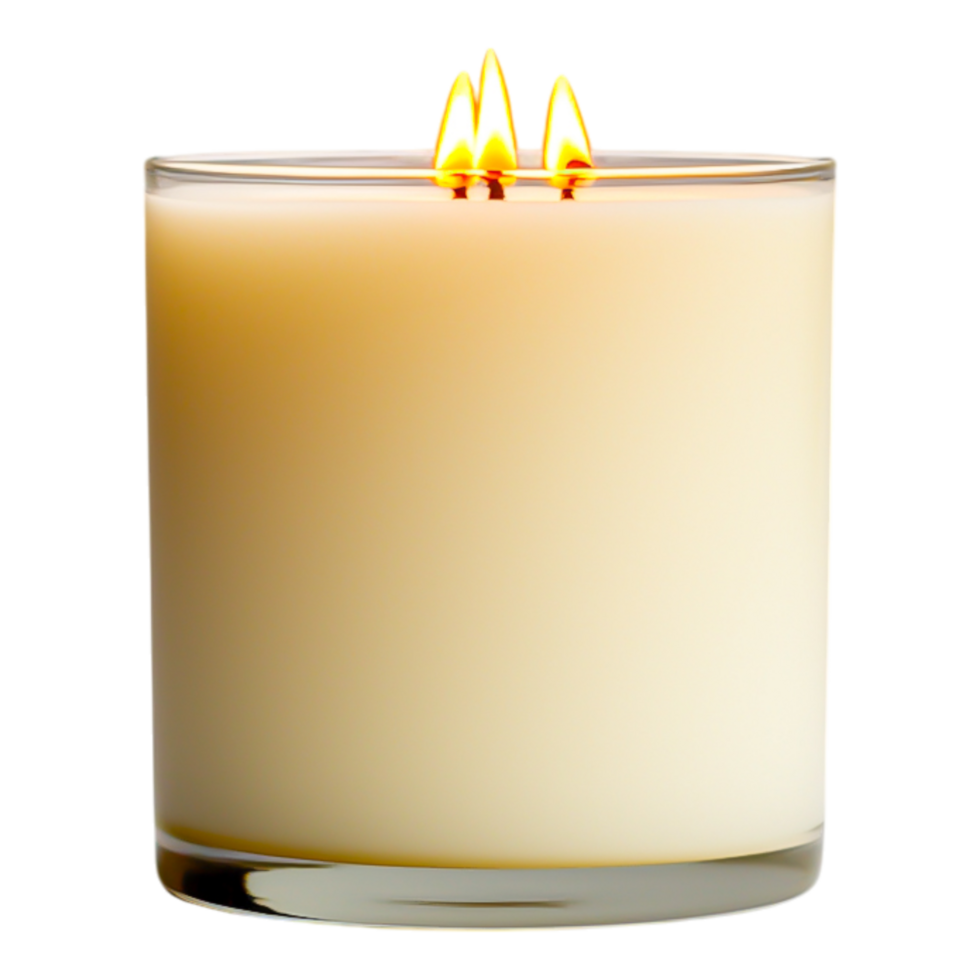 Elegant White Candle with Two Flickering Flames in Glass Holder png