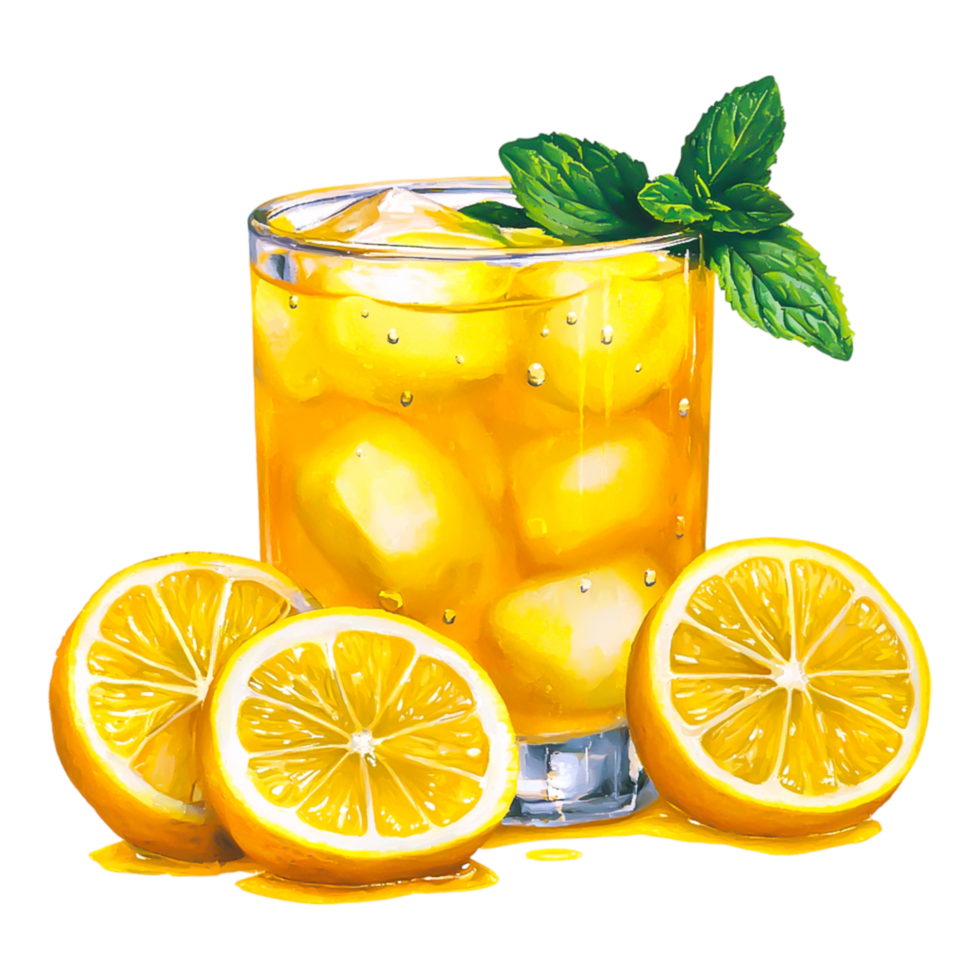 Refreshing Lemonade with Fresh Mint and Sliced Lemons in Glass png