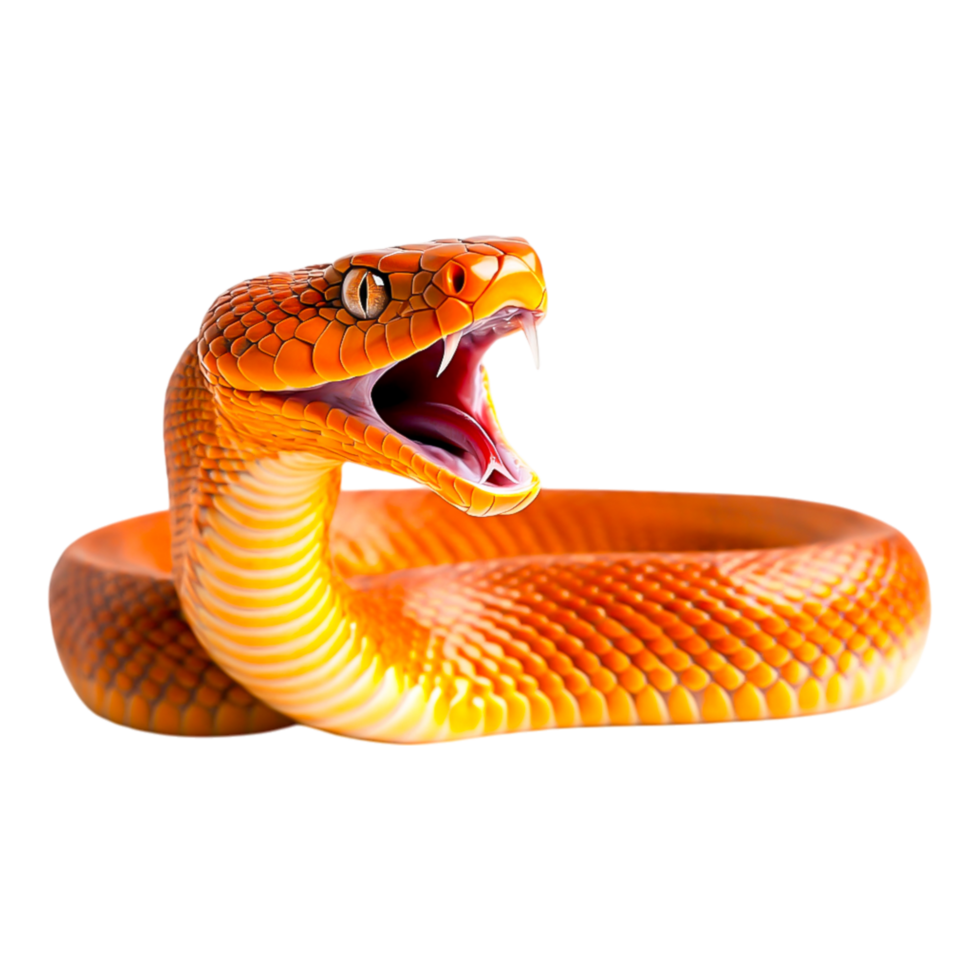 Vibrant Orange Snake with Open Mouth Displaying Its Fangs png
